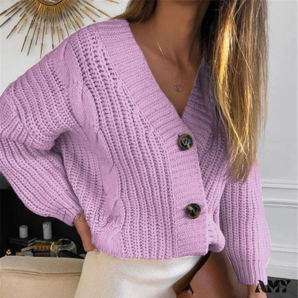 Amy Fashion - Winter Long Sleeve V Neck Jumper Cardigae