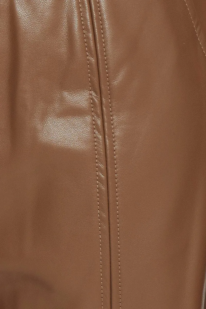 Brown Faux Leather Boyfriend Short