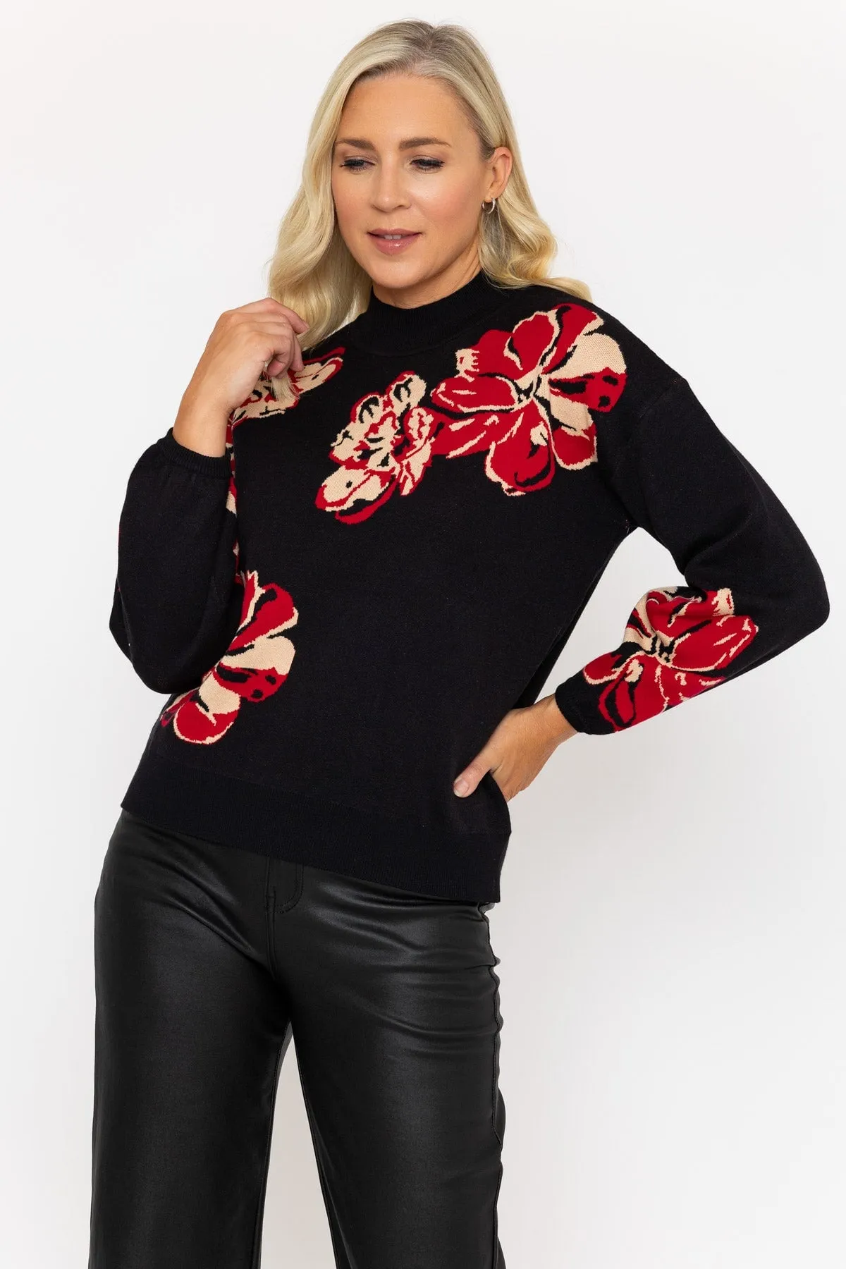 High Neck Red Flower Jumper
