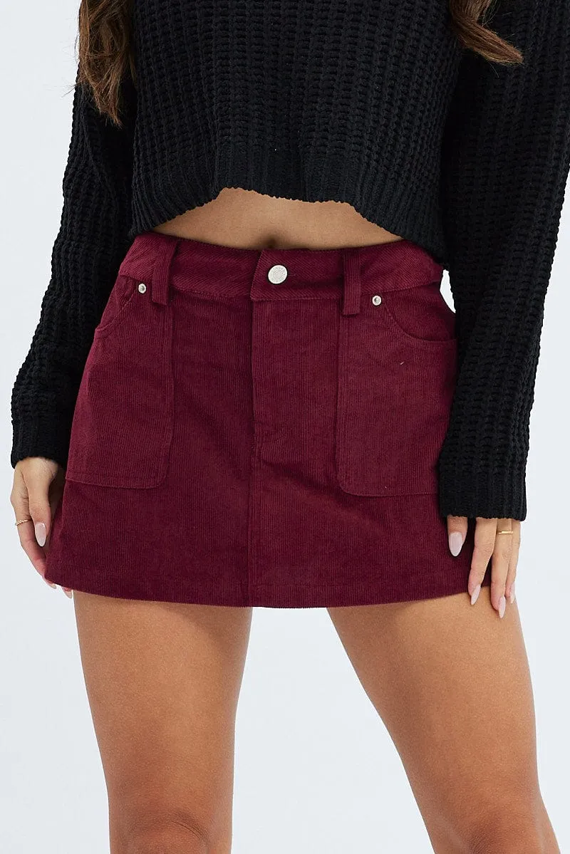 Purple Cargo Skirt Mini Mid Rise  Corduroy