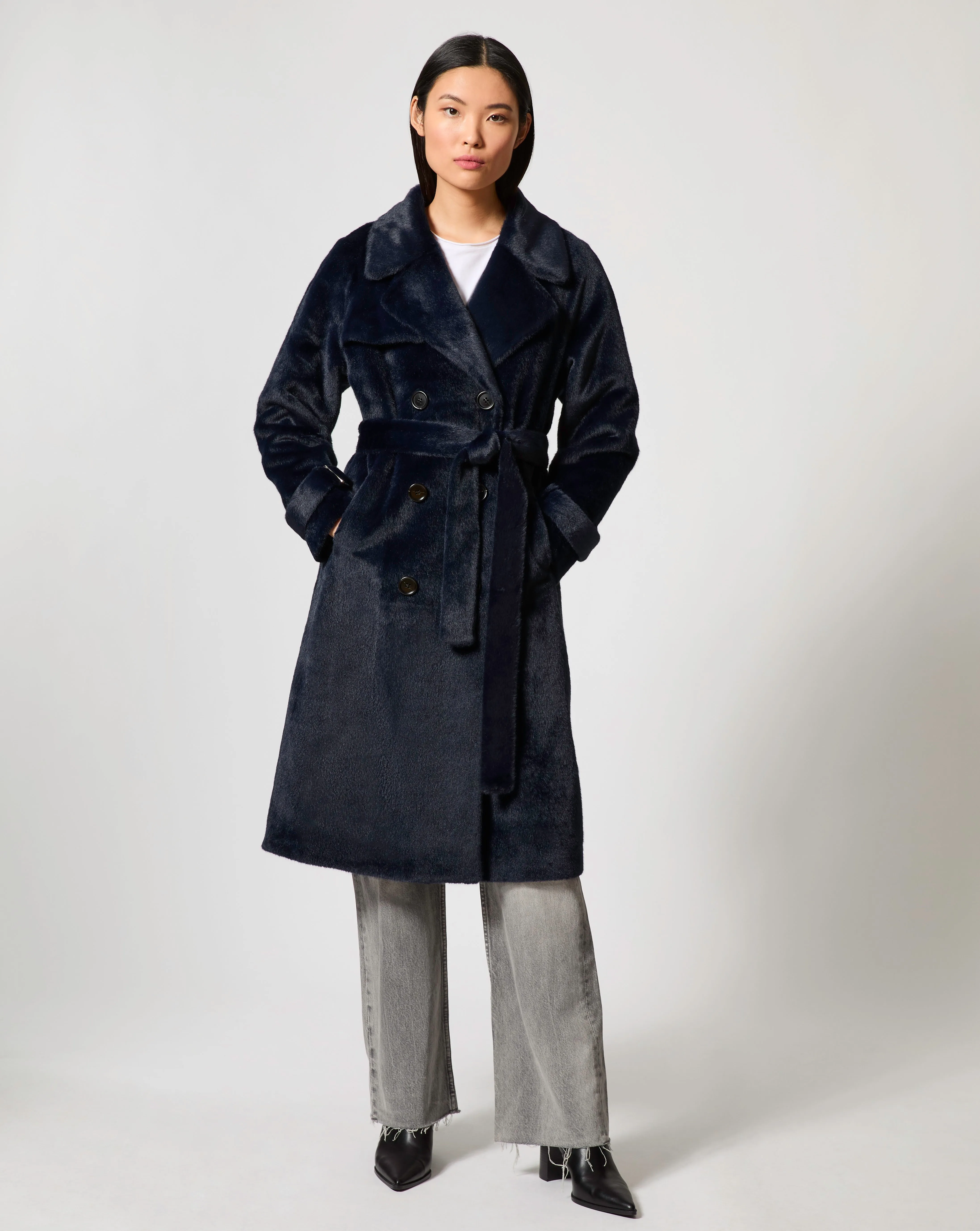 Sheared Mink Faux Fur Belted Coat